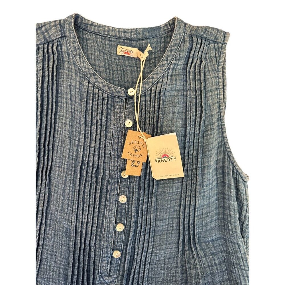 NWT Faherty Women's Isha Indigo Dress Sleeveless Pintuck Dress Size M - Picture 4 of 5